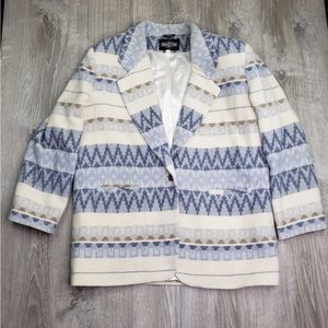 Vintage Braetan Coat Women’s Ivory Blue Aztec Single Button Jacket Size XL